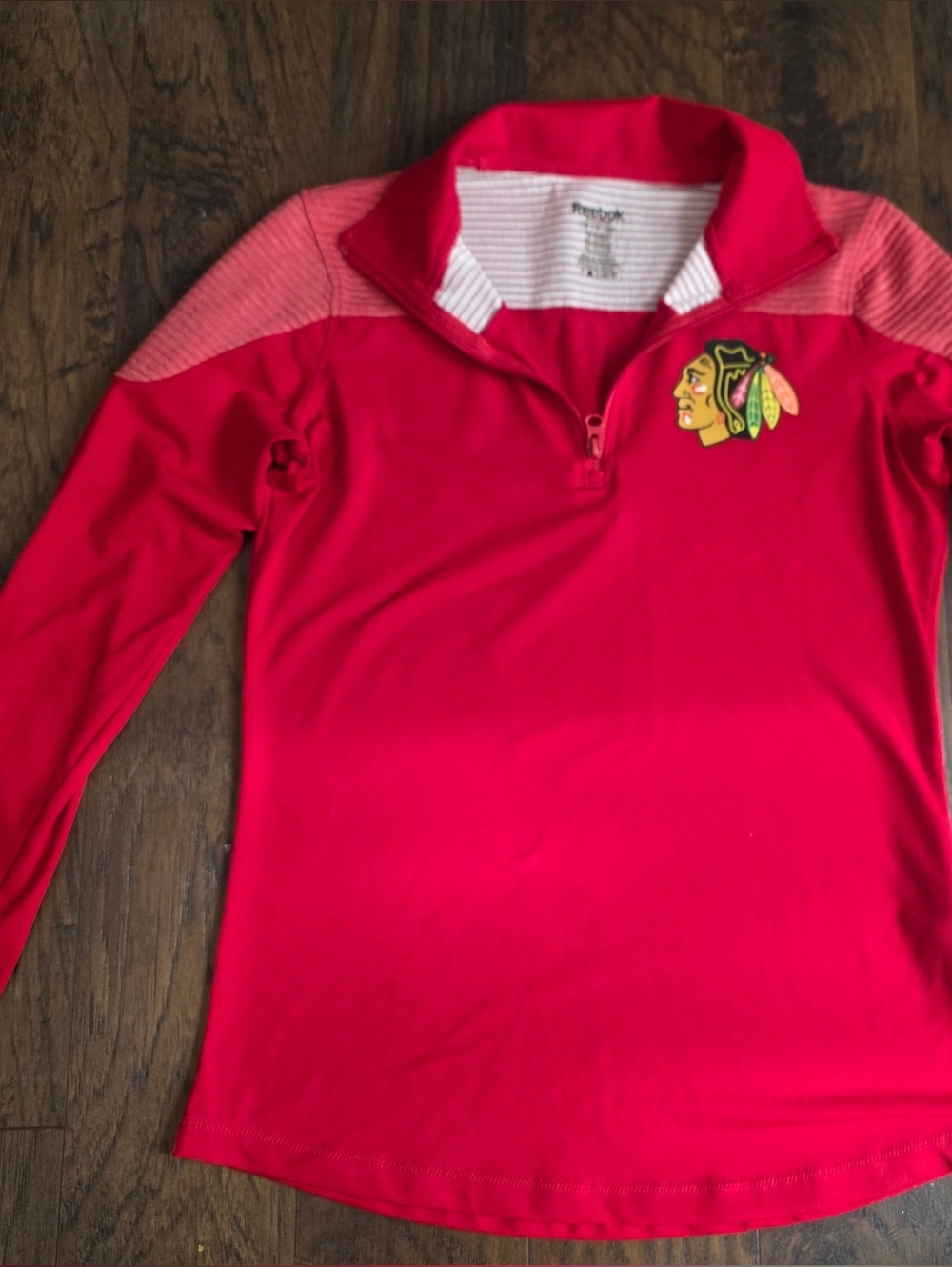Reebok Red Long-Sleeve Performance Top with Team Crest